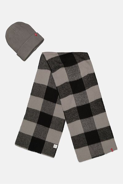 Levi's Men 2 Pieces Plaid And Scarf Set, Grey