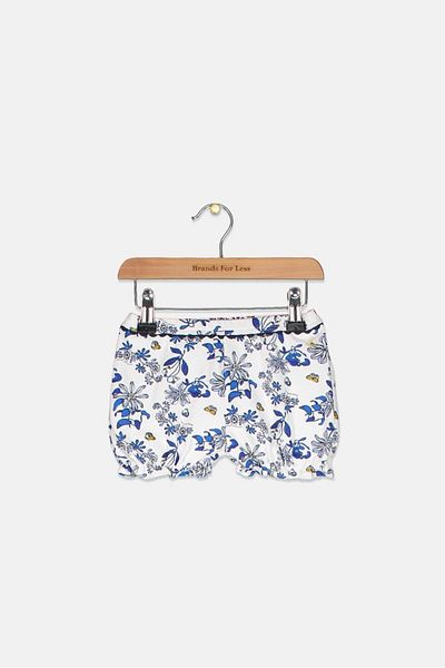 Petit Bateau Toddler Girls Floral Print Short, White And Blue
