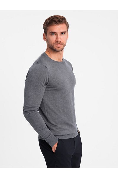 OMBRE Klassischer BASIC Herren Viskose Pullover mit Rundhalsausschnitt - grau melange V1 OM-SWBS-0106 S