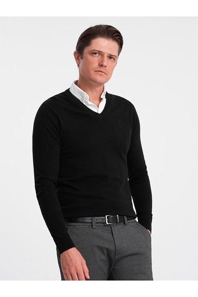OMBRE Herrenpullover mit V-Ausschnitt und Hemdkragen - schwarz V1 OM-SWSW-0102 XXL