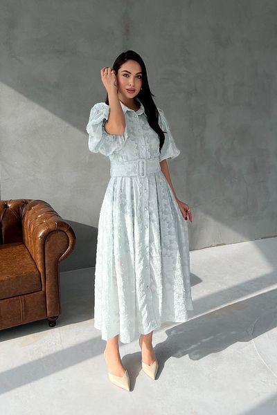 Seda Yalçın Atelier Rochie evazată cu mânecă cu balon Venil albastru