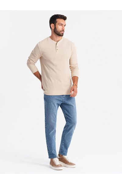 OMBRE Herren Jeanshose CARROT FIT mit dezenter Abnutzung - blau V1 OM-PADP-0162 S