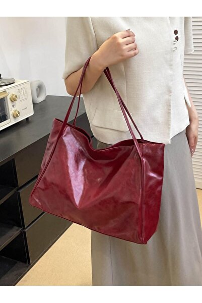 ONFA MODA Women's Large Size Burgundy Leather Shoulder Bag