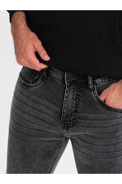 OMBRE Pánské džínové kalhoty SLIM FIT na míru s elastanem - grafit V3 OM-PADP-0214 XXL