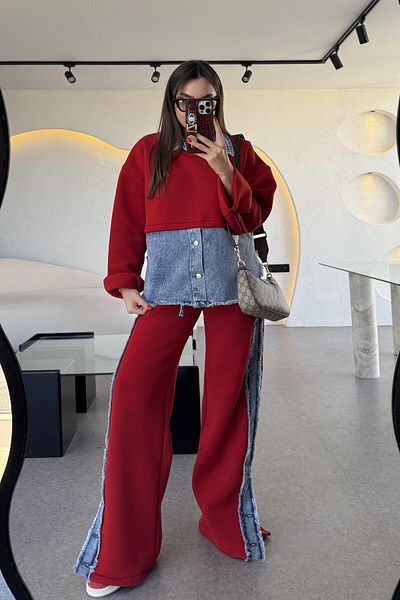 Tulipabutik Set Garnish Crop Sweat cu rever de cămașă