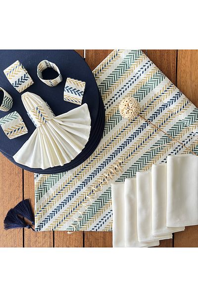desen izmir New Season American Service - Retro Patterned 6 Supla Napkin and Ring with Runner Cover