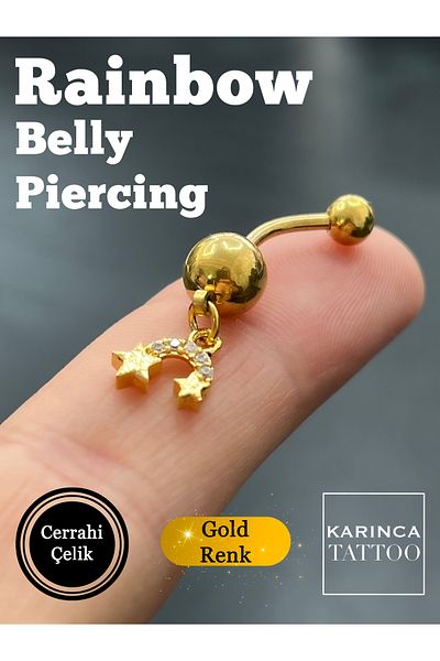 Karınca Piercing ثقب السرة ذو اللون الذهبي المتدلي على شكل نجمة قوس قزح