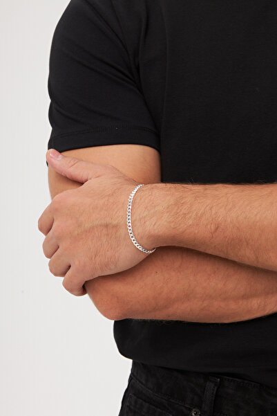 Ventino Silver 5mm Gurmet 925 Ayar Gümüş Erkek Zincir Bileklik Veb-5207