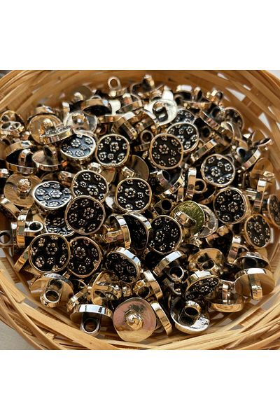 Bukle İplik Black Rose Gold Floral Pattern Plastic Button - 1.2 cm (20 Pcs)