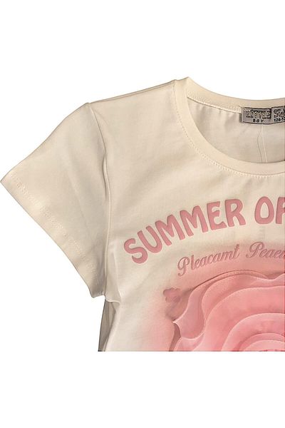 Little Star Girl's Rose Accessory Tied Tshirt