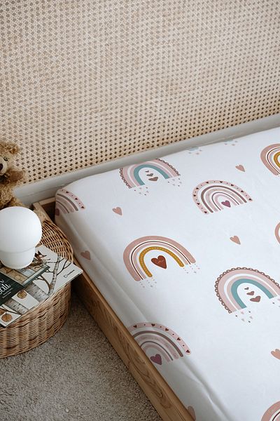 Tuğba Kuğu Printed Flat Sheet - Iconic Series - Salmon Star Rainbow