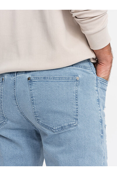 OMBRE Wash pánské džínové kalhoty TAPER FIT s třením - modré V1 OM-PADP-0163 XL