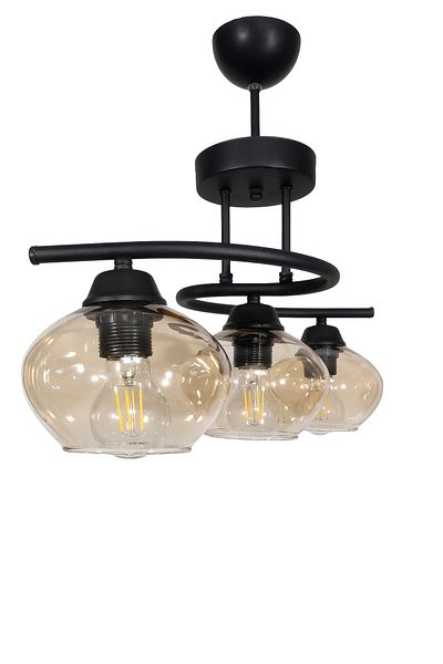 Fer Avize Fuji Modern Decorative Black Color Glass 3-Piece Chandelier Living Room - Kitchen - Bedroom