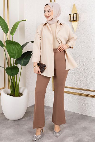 Tesettür Diyarı Women's Lycra Crepe Fabric Spanish Leg Trousers