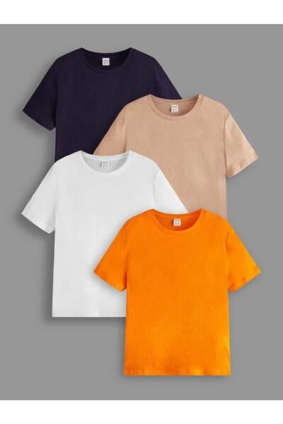 NO 601 Unisex Basic Απλό Μπλουζάκι 4 τεμαχίων Oversize Πολλαπλών Συνδυασμών