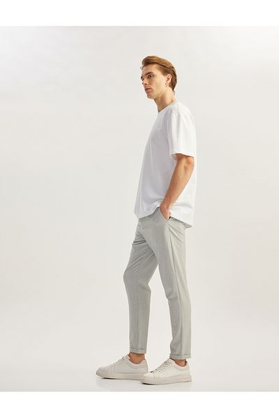 Koton Folded Leg Viscose Blended Buttoned Waist Lace up Slim Fit Summer Trousers