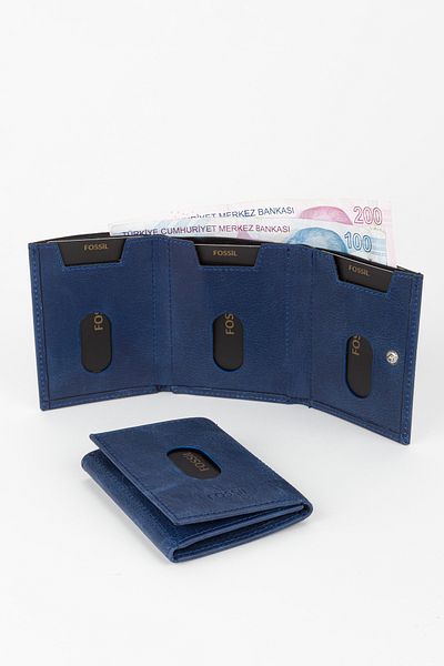 Fossil Boxed Genuine Leather Black Unisex Hand Portfolio Card Holder Wallet