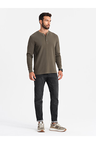 OMBRE Men's TAPER FIT denim pants with stitching and rolled up legs - black V3 OM-PADP-0161 S