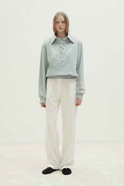 Suud Collection Gray Mimi Gold Buttoned Sweatshirt