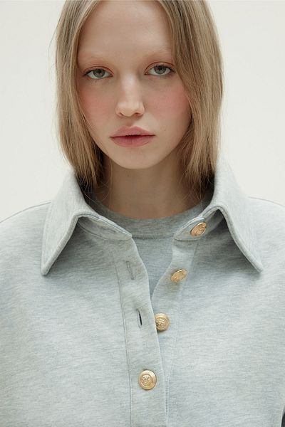 Suud Collection Gray Mimi Gold Buttoned Sweatshirt
