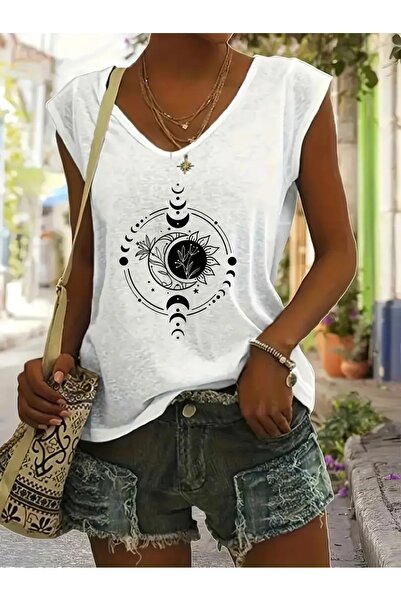 NOFLEN Γυναικείο μπλουζάκι με λαιμόκοψη V, αμάνικο Oversize Salas Boyfriend