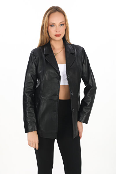 db deriburada original سترة نسائية من الجلد الطبيعي بأزرار