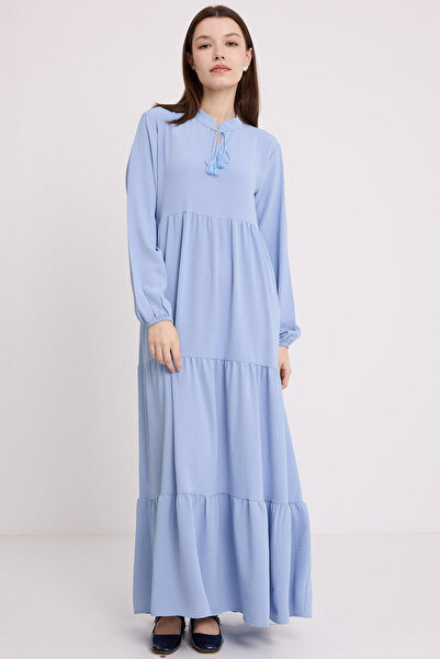 Bigdart Rochie hijab, cu guler albastru, cu șireturi, lungime din viscoză, 1627