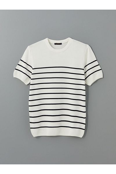 LC Waikiki Lcw Crew Neck Short Sleeve Striped Men's Knitwear Sweater Fast Fashion