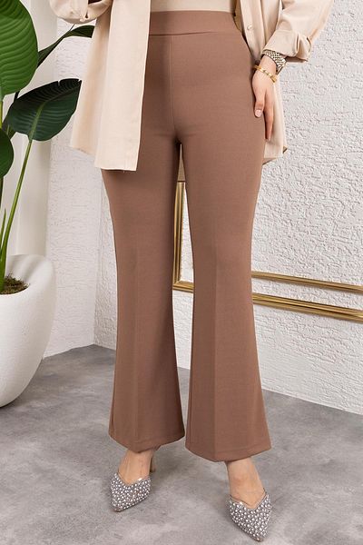 Tesettür Diyarı Women's Lycra Crepe Fabric Spanish Leg Trousers