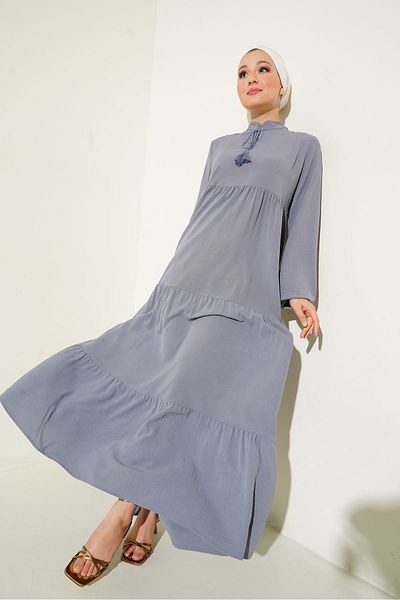Bigdart 1627 Hijab-Kleid mit Kragen und Schnürung – Grau