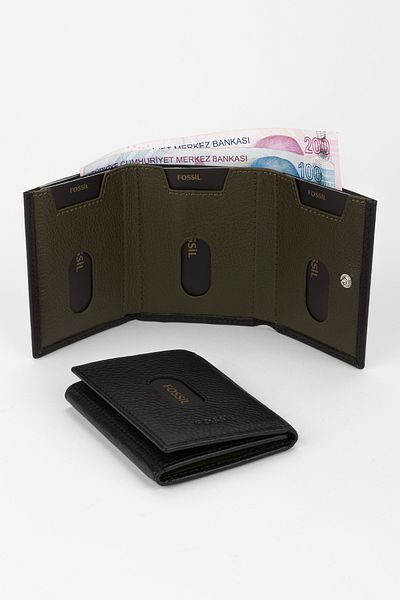 Fossil Boxed Genuine Leather Black Unisex Hand Portfolio Card Holder Wallet