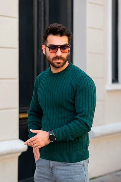 Black Sokak Green Thessaloniki Crew Neck Knitwear Sweater