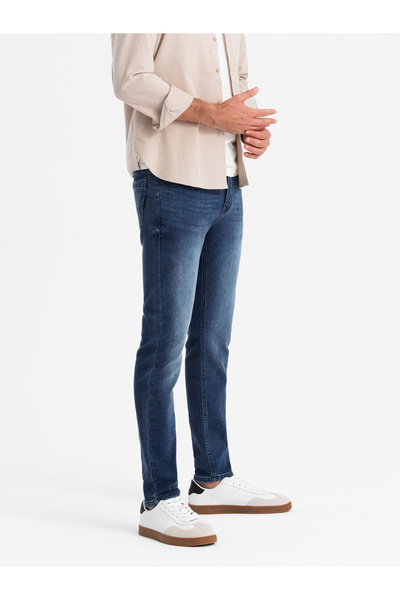 OMBRE Vypasované pánské džínové kalhoty SLIM FIT s elastanem - modré V1 OM-PADP-0214 XL