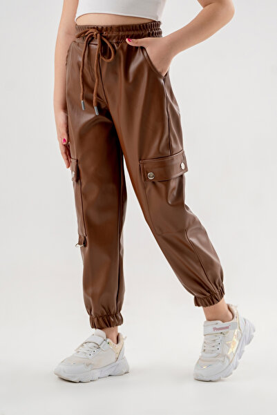 GİYİCEM TEKSTİL Kız Çocuk Paçası Lastikli Deri pantolon 2533