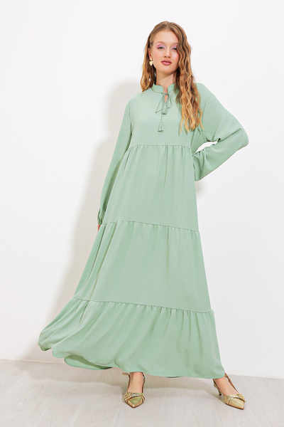 Bigdart Çağla Collar Viscose Hijab Dress - Lace-up, Boydandan 1627