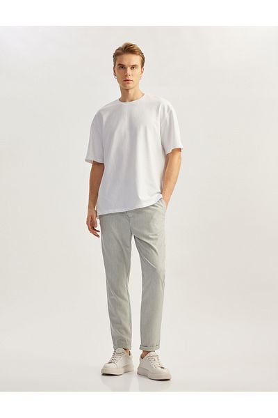 Koton Folded Leg Viscose Blended Buttoned Waist Lace up Slim Fit Summer Trousers
