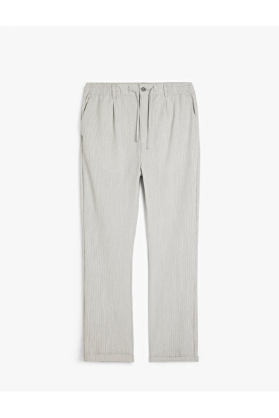 Koton Folded Leg Viscose Blended Buttoned Waist Lace up Slim Fit Summer Trousers