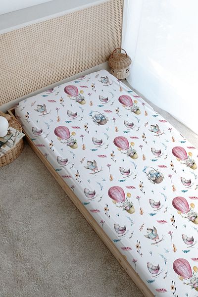 Tuğba Kuğu Elephant in Pink Balloon - Printed Flat Sheet - for Baby Series