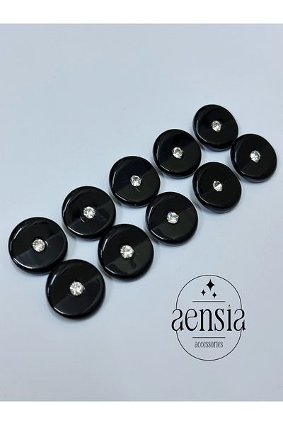 aensia Polyester 1.78 cm Shirt Jacket Coat Button with Black Center Stones - Pack of 10