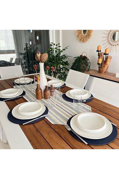 desen izmir New Season Retro Tk 6-Piece Navy Blue Plate and Runner Cover - American Service