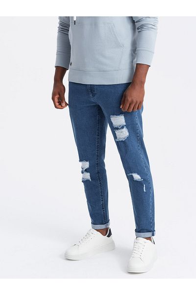 OMBRE Pantaloni bărbați lavabili din denim TAPER FIT cu frecare - albastru V2 OM-PADP-0163 XXL