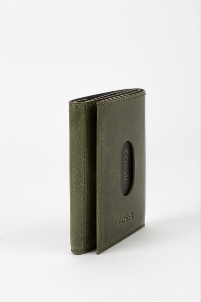 Fossil Boxed Genuine Leather Khaki Unisex Hand Portfolio Card Holder Wallet