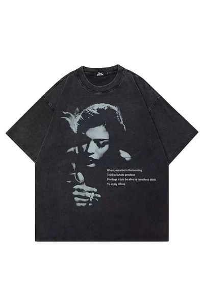 Touz Moda Unisex Smoking Woman Washed Oversize Vintage Tshirt