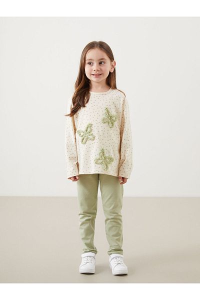 LC Waikiki Crew Neck Butterfly Girl's T-Shirt and Leggings 2-Pack
