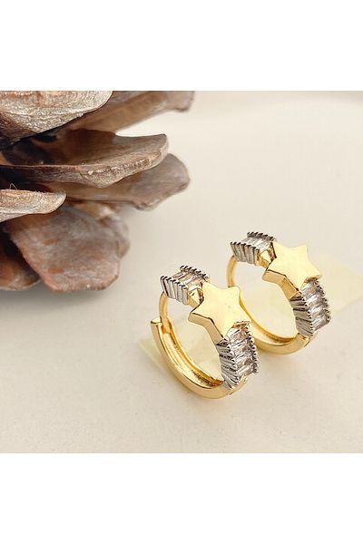 Kyver Starry Earrings Zircon Baguette Stone Star Earrings Gold