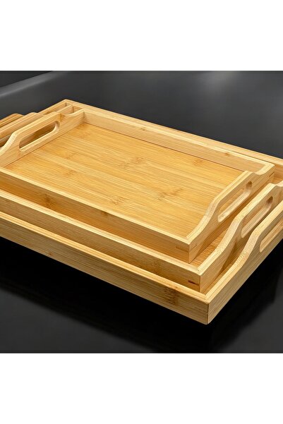 YzHome Sadece Orta Boy Bambu Kulplu Çay Kahve Servis Sunum Tepsisi Tepsi 40*28cm