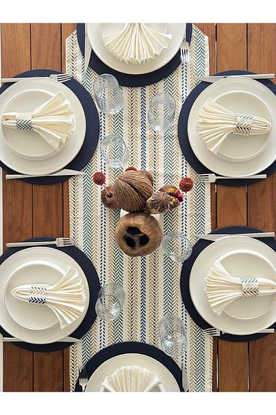 desen izmir New Season American Service - Retro Patterned 6 Supla Napkin and Ring with Runner Cover