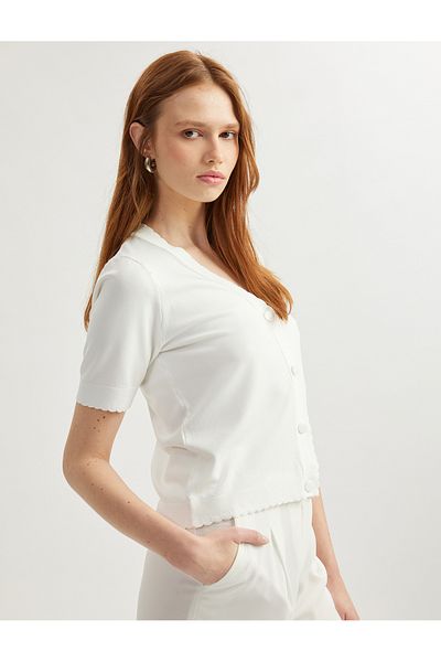 Koton V-Neck Short Sleeve Buttoned Thin Knitwear Cardigan