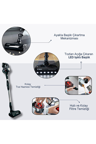 Bosch Premium Şarjlı Dikey Süpürge Yüksek Esneklik ve Performans Pratik Tak Ç...