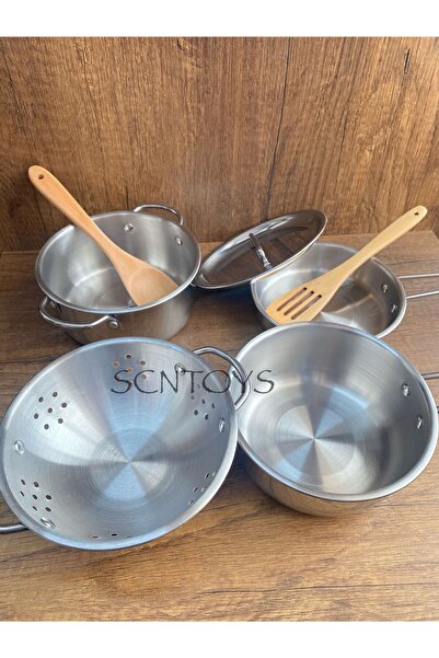 scntoys 8-Piece Cookware Pan Set with Shelf Cooking Food Cooking Toy Kitchenware Large Size Dollhouse Play Set